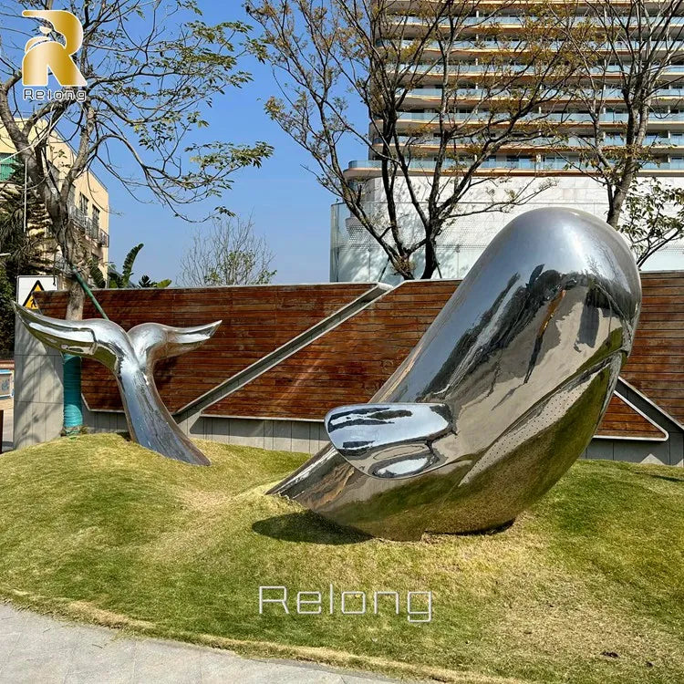 RELONG Custom Design Abstract Stainless Steel Dolphin Statue Sculpture for Outdoor Resort Landscape