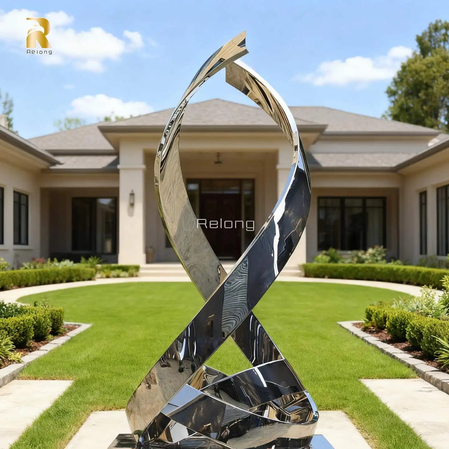 RELONG Modern Design Stainless Steel Abstract Sculpture for Outdoor Resort Decoration