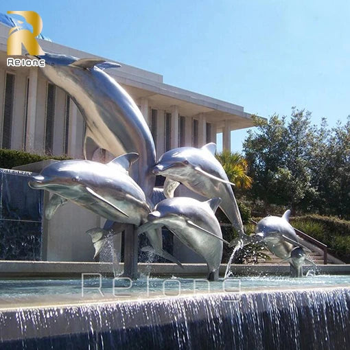 RELONG Custom Design Abstract Stainless Steel Dolphin Statue Sculpture for Outdoor Resort Landscape
