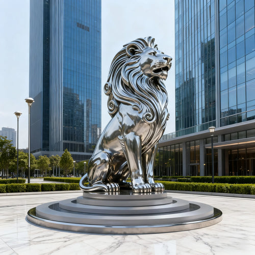 Modern Polished Outdoor Zoo Entrance Decor Fierce Wildlife Stainless Steel Tiger Statue Sculpture